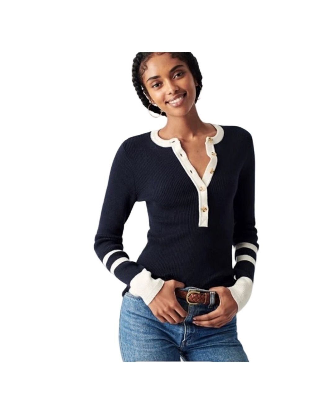 Faherty Ribbed Henley Top Mikki XS